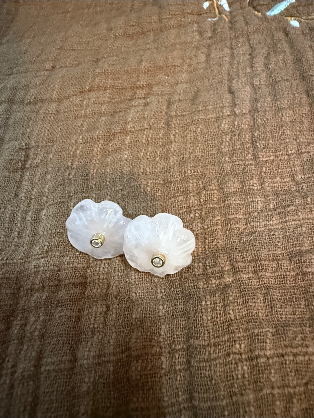 Rose quartz Stud Earrings with Rhinestone Center